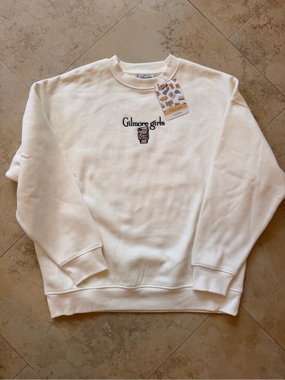 Gilmore Girls Embroidered Cream Oversized Crewneck Sweatshirt Size XS